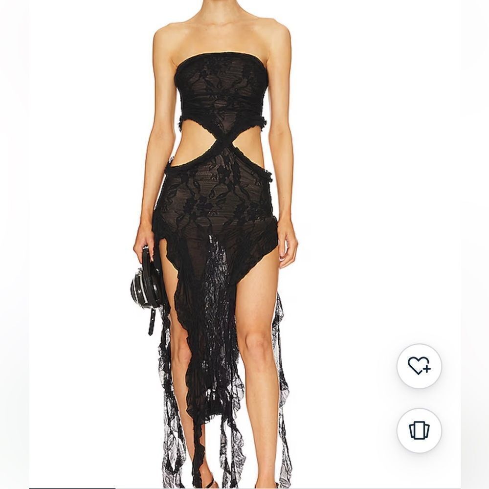 Jaded London Scrunch Lace Ruffle Dress black jellyfish hem cut out Revolve 2 S - Picture 2 of 16